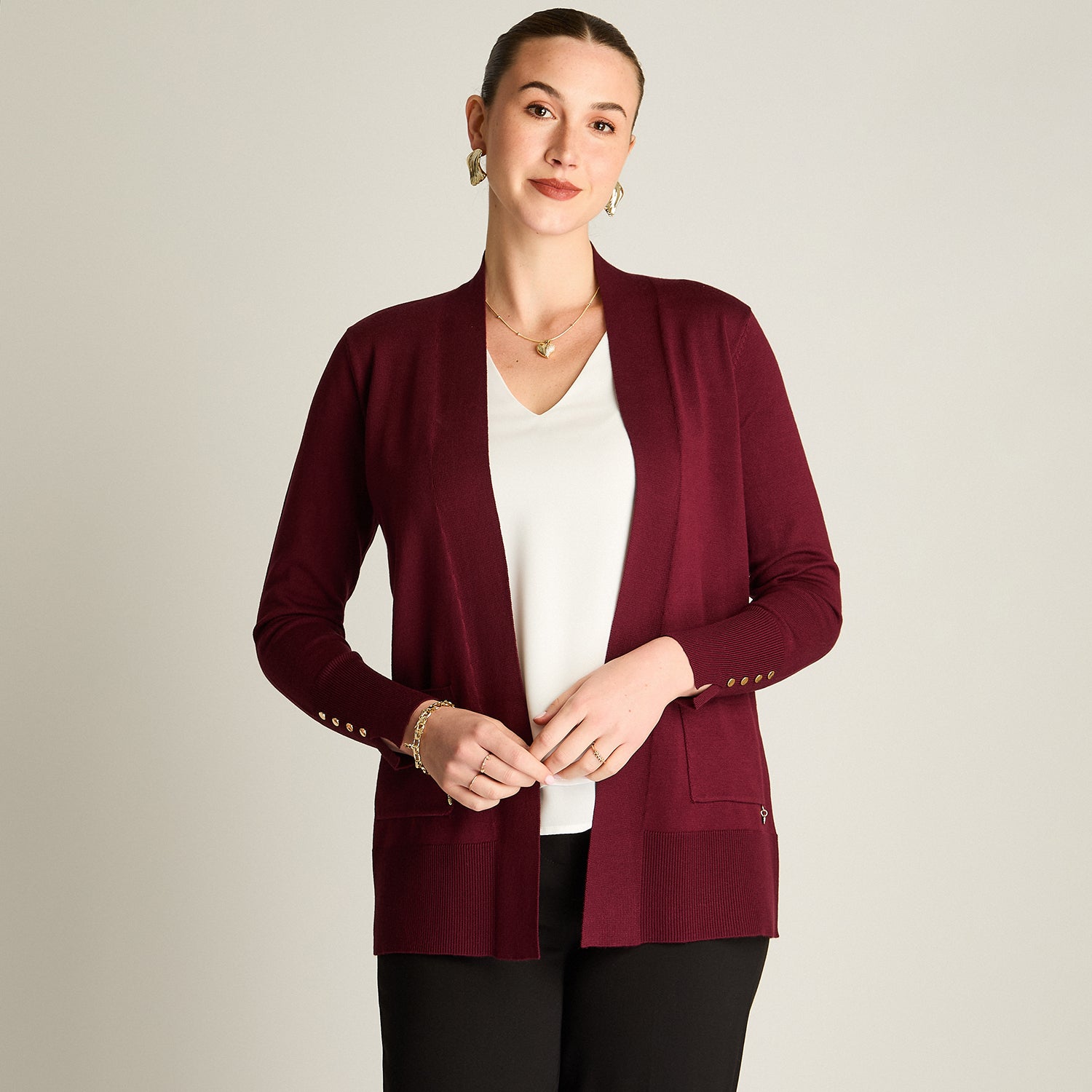 Tapado Burdeo Manga Larga Elasticidad Media Sin Forro Calce Normal Tela Tejido